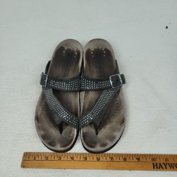 Mephisto Sandals Helen Womens Size 8.5 Silver Leather Faux Snake Thong Shoes - Picture 9 of 11